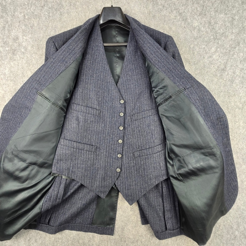 Brooks Brothers Brooksgate Mens 37 Blue Pinstripe Wool Blazer Vest Set Vintage
